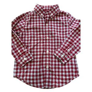 Janie and Jack Boys Red White Plaid Button Down Shirt 18-24 Months Cotton